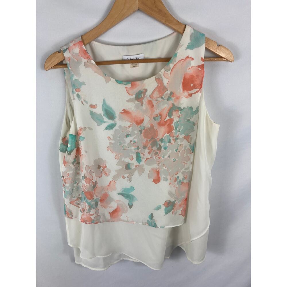 Calvin Klein Watercolor Layered Asymmetrical Blouse Size Medium